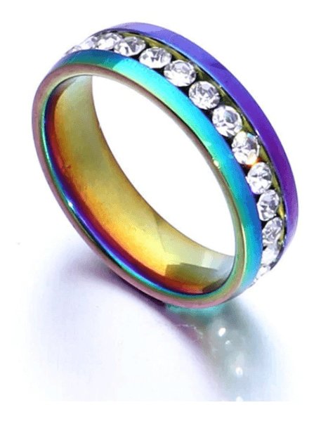 Rainbow Crystal Stainless Steel Wedding Band - HAUTEBUTCH - Accessorize, Jewelry, nosizechart, PRIDE, spo-default, spo-enabled, spo-notify-me-disabled