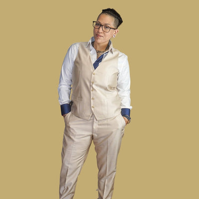 Corporal Sue Vest - HAUTEBUTCH - androgynous interview attire, Butch Fashions, Butch wedding, Dapper Butch, interview attire, Lesbian wedding, spo-default, spo-enabled, spo-notify-me-disabled, Tailored Vests, The IT List, Tomboy Style Bow Ties, vest, waistcoat, wedding attire