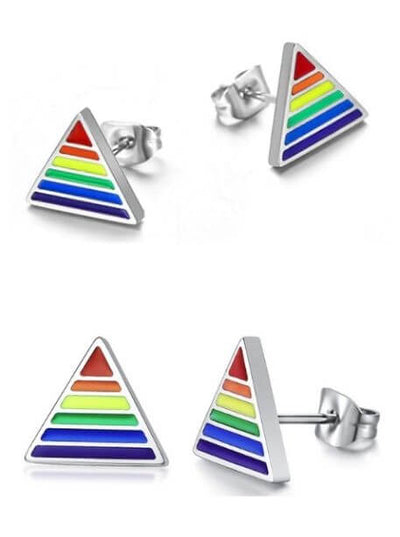 Rainbow Triangle Stainless Steel Studs - HAUTEBUTCH - Butch Fashions, earrings, nosizechart, pride, rainbow, spo-default, spo-enabled, spo-notify-me-disabled, stud style, tomboy fashion, tomboy style