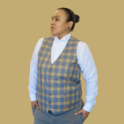 Recruiter Plaid Vest - HAUTEBUTCH - androgynous interview attire, Butch Fashions, Butch wedding, Dapper Butch, interview attire, Lesbian wedding, spo-default, spo-enabled, spo-notify-me-disabled, Tailored Vests, Tomboy Style Bow Ties, vest, waistcoat, wedding attire