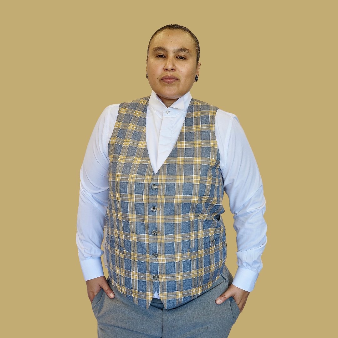 Recruiter Plaid Vest - HAUTEBUTCH - androgynous interview attire, Butch Fashions, Butch wedding, Dapper Butch, interview attire, Lesbian wedding, spo-default, spo-enabled, spo-notify-me-disabled, Tailored Vests, Tomboy Style Bow Ties, vest, waistcoat, wedding attire